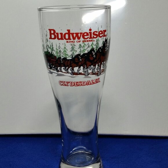 Budweiser 1989 Clydesdales Holiday Pilsner Beer Glass Horse Hitch and Wagon - Picture 1 of 10
